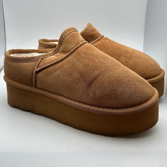 CUSHIONAIRE Women's Genuine Suede Cozy Mule Platform +Memory Foam 9 CHESTNUT - Picture 1 of 7